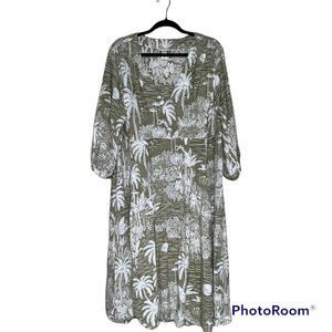 Desmond & Dempsey X H&M Dress Pleated Palm Leaf Print Midi Kaftan Plus XXL